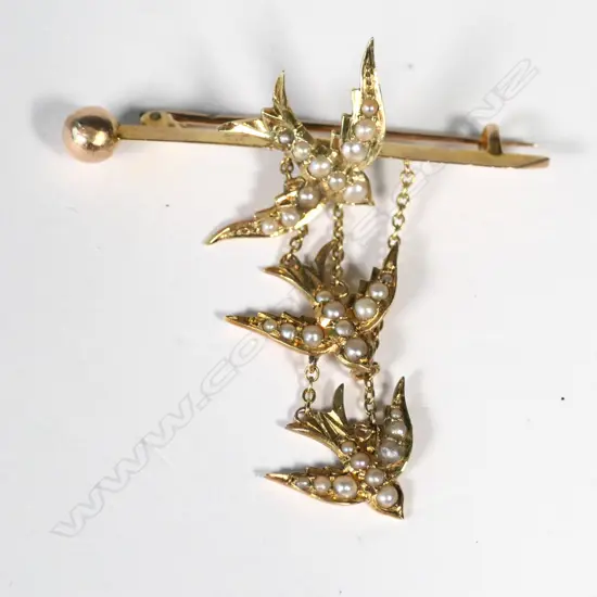 ANTIQUE 15CT GOLD & PEARL BROOCH 4.34gm