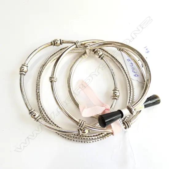 5X 925 SILVER BANGLES + 1 MEXICAN 925 SILVER ONYX BRACELET