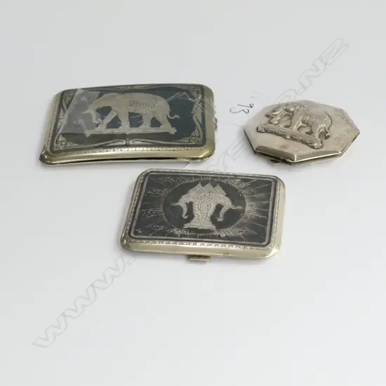 2 CIGARETTE CASE +COMPACT WITH ELEPHANT DECORATION