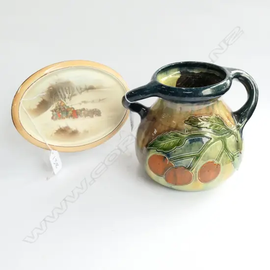 BELGIUM MAJOLICA VASE H.160MM + COACHING SCENE POT LID 