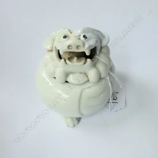 CHINESE CERAMIC LION DOG INCENSE BURNER WITH LID H.190mm RESTORED