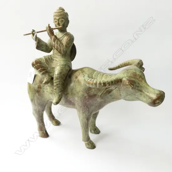 BRONZE FLUTE PLAYER ON BUFFALO 320MM L