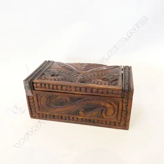 SMALL CARVED WOODEN MAORI BOX 155MM L
