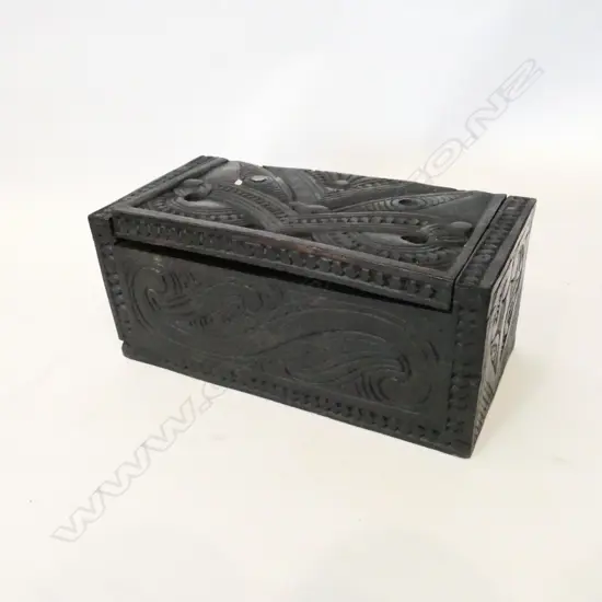 CARVED WOODEN MAORI BOX 200MM L