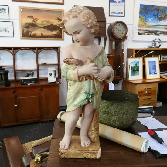 1930'S LARGE PLASTER FIGURE OF A FISHER BOY