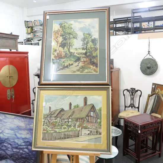 2 FRAMED TAPESTRIES LARGEST 790 X 680MM