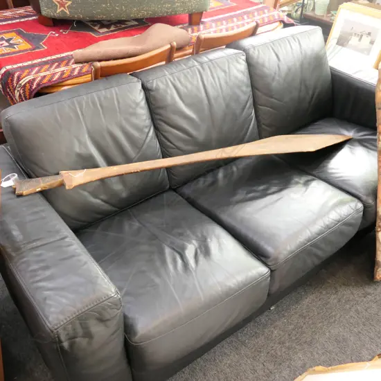 BLACK  LEATHER 3 + 2 SEATER SOFAS