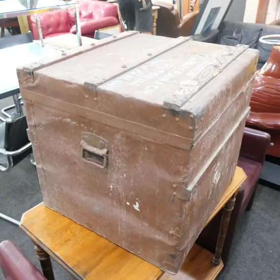 SMALL WOODEN BOUND TRUNK