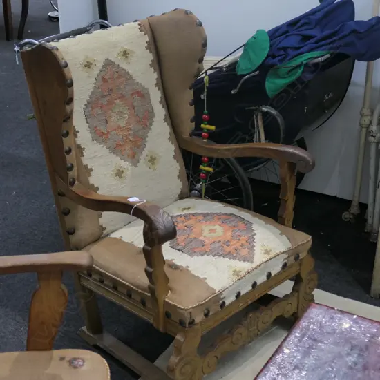 SOUTH WESTERN STYLE KELIM WINGBACK ARMCHAIR 670MM W