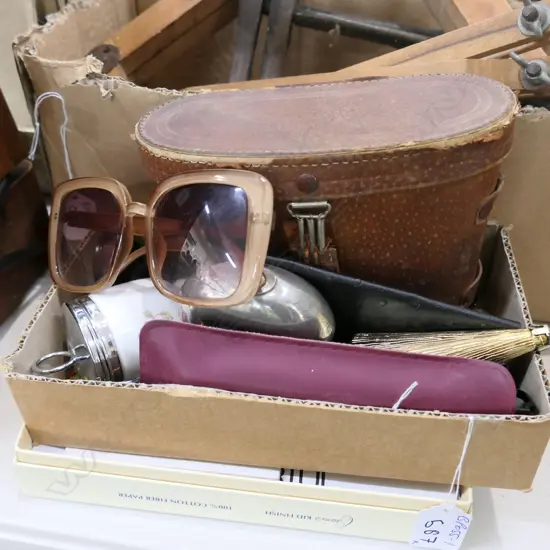 CASED BINOCULARS VINTAGE SUNGLASSES ETC BOX LOT