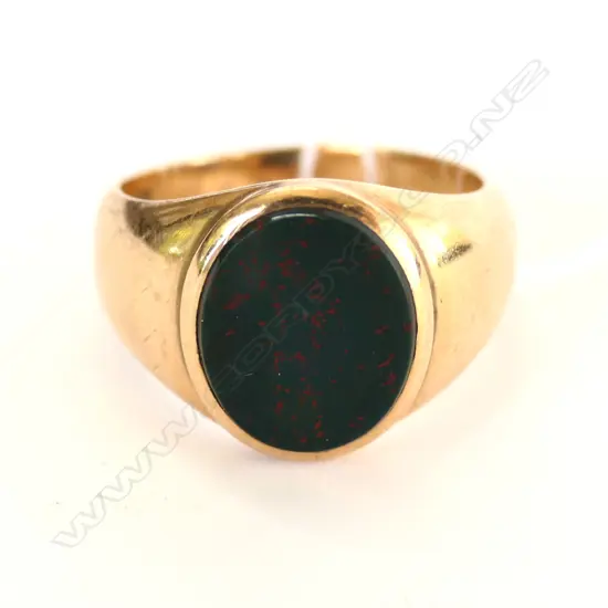 15CT GOLD BLOODSTONE GENT'S RING 10.36gm