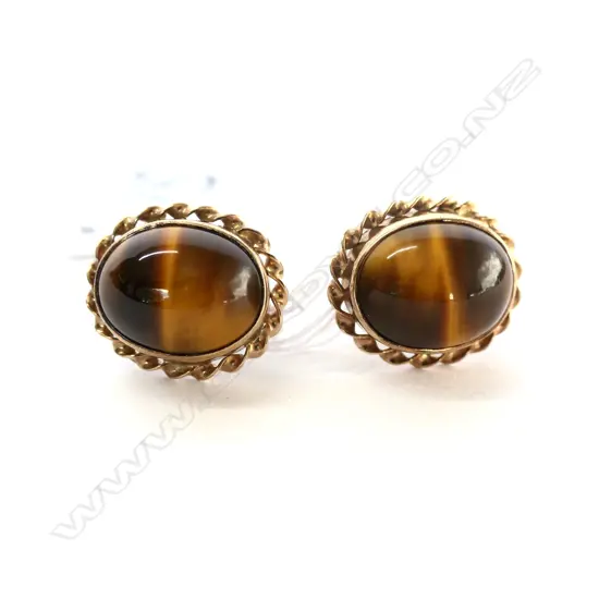PR 9CT TIGER'S EYE EARRINGS SCEW FITTINGS