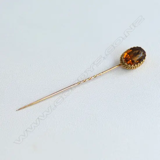 9CT EDWARDIAN CITRINE STICK PIN CASED