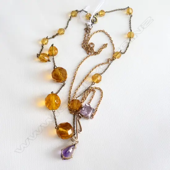 TWO EDWARDIAN NECKLACES, ONE 9CT & AMETHYST 