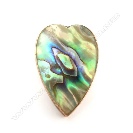 VINTAGE PAUA AND 9CT GOLD HEART BROOCH (AF)
