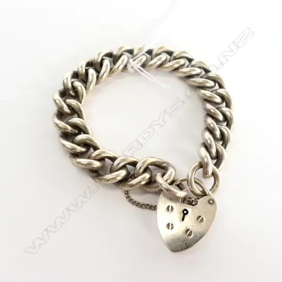 HEAVY ST. SILVER CHAIN BRACELET PADLOCK CLASP 124gm