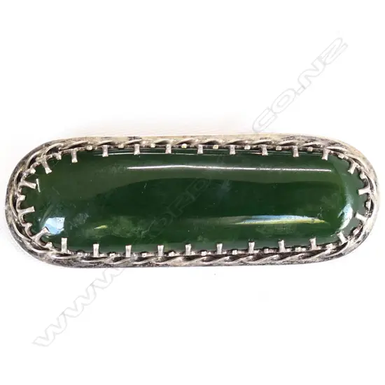 SILVER AND GREENSTONE BROOCH L. 65MM 