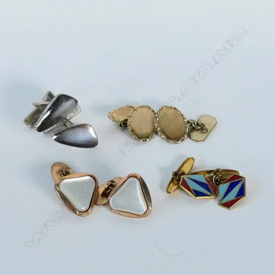CUFFLINKS; 2 PAIR ROLLED GOLD, 1 PAIR S/SILVER & SHELL 7.8GMS + 1 OTHER