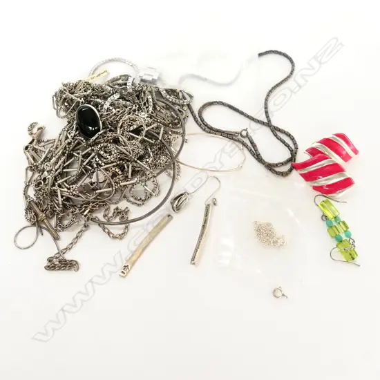 ASSORTED SILVER CHAINS BANGLES AND EARRINGS (TANGLED)