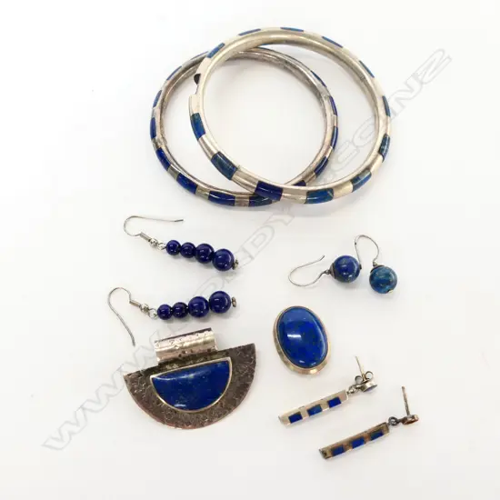 COLLECTION OF SILVER AND LAPIS JEWELLERY