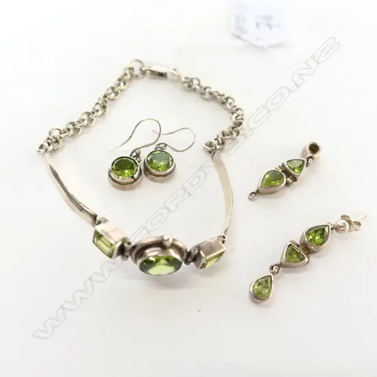 SILVER AND PERIDOT BRACELET AND EARRINGS