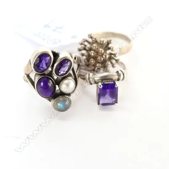 TWO SILVER AND GEMSTONE SET RINGS & ONE OTHER