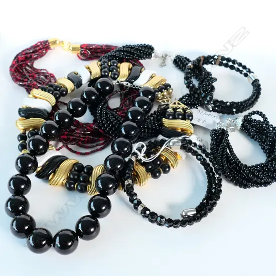 ASSORTED COSTUME NECKLACES & BRACELETS, BLACK, WHITE & RED