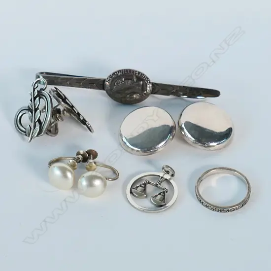 S/SILVER EARRINGS, PENDANT & CONTINENTAL TIE PIN, TOTAL WEIGHT 231GMS 
