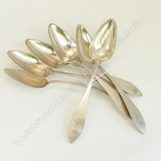 6 19THC GERMAN SILVER TABLE SPOONS 329gms