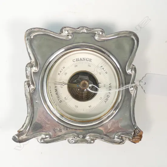ART NOUVEAU SILVER FRAMED BAROMETER A.F