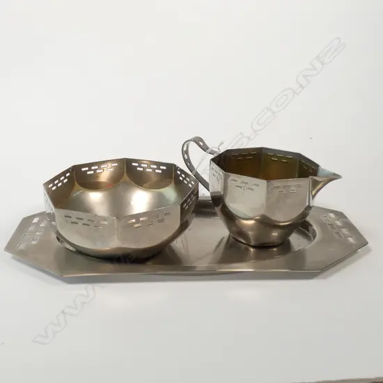 3 PCE WMF SUCCESSIONIST SUGAR CREAM + TRAY S/PLATE