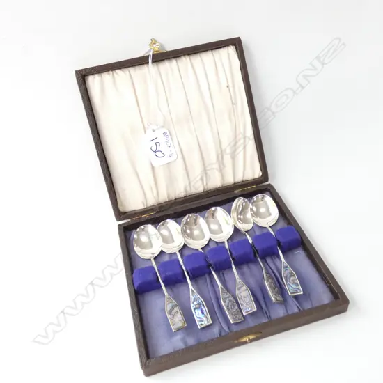 6 NZ STERLING & PAUA TEASPOONS CASED