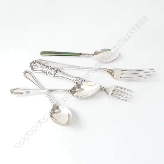 5 STG SILVER SPOONS, FORKS 