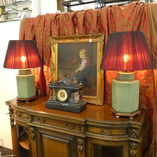 PR GREEN OCTAGONAL CRACKLE GLAZE LAMPS H. 730MM