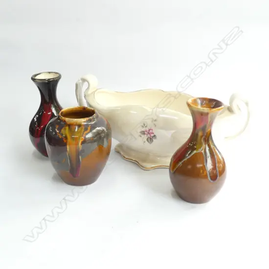 THREE ORZEL VASES + ONE TITIAN POTTERY VASE, TALLEST H.140MM