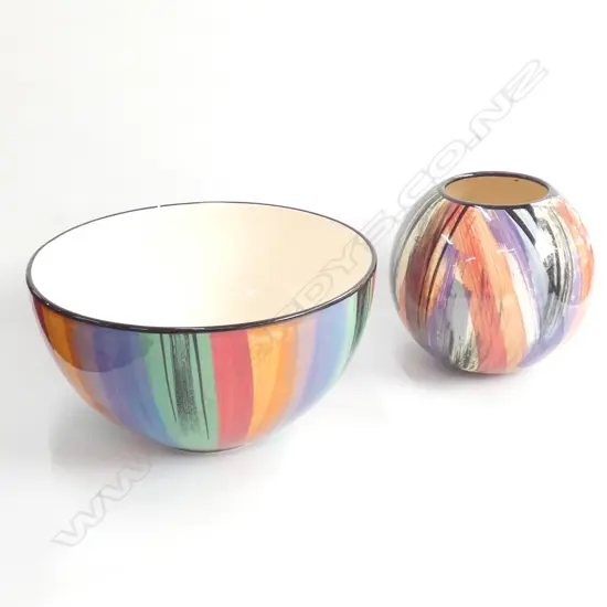 TWO CATHERINE ANSELMI PIECES, VASE H.170MM & BOWL 270MM DIAMETER (SOME CRAZING)