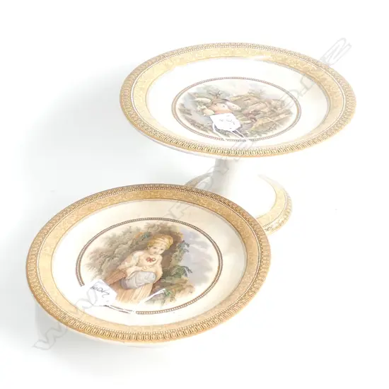 2 VICTORIAN PRATTWARE COMPORTS LARGEST H. 145MM DIA. 240MM