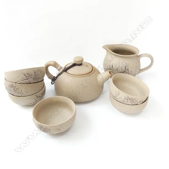 8 PCE STONEWARE ORIENTAL TEA SET