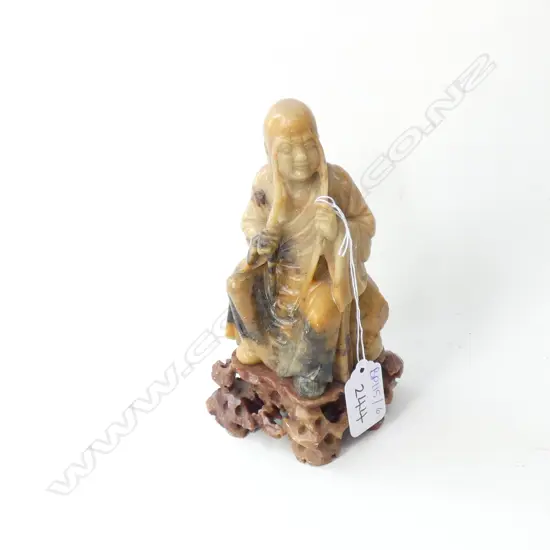 CARVED SOAPSTONE CHINESE WISEMAN H. 155MM
