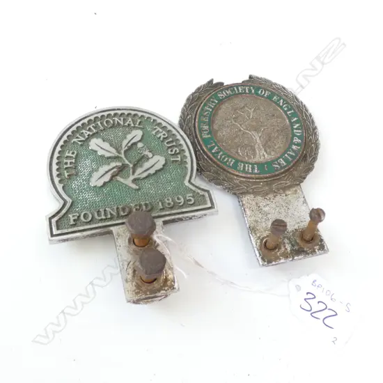 TWO VINTAGE NATIONAL TRUST METAL CAR BADGES, H.110MM