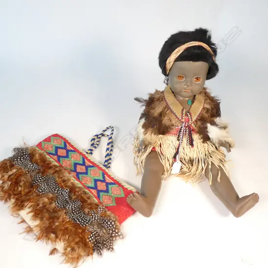 MAORI DOLL AND FEATHERED KETE BAG