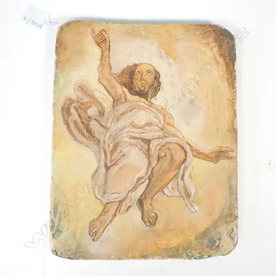 PAINTED RELIGIOUS ICON OIL ON WOOD OF CHRIST 285 X 220MM