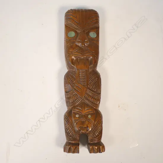 CARVED WOODEN MAORI FIGURE 365MM H