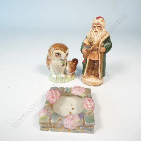3 FIGURINES; BESWICK OWL, R/WORCESTER WELL, SANTA (18388)