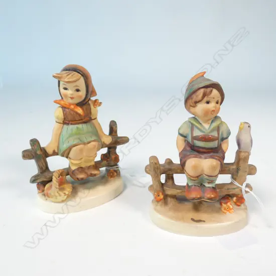 2 GOEBEL HUMMEL FIGURINES BOY AND GIRL GIRL ON FENCE