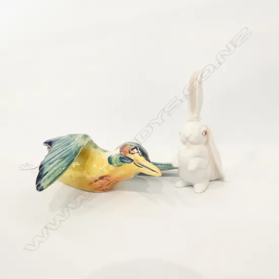 HEREND HVNGARY RABBIT H.100MM + BESWICK KINGFISHER L.150MM