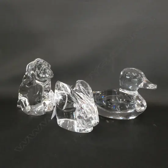3X ORREFORS PAPERWEIGHTS. DOG , DUCK  & RABBIT 
