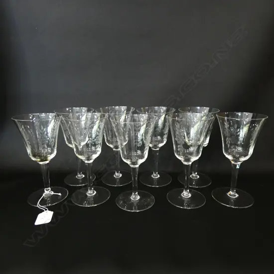 SET OF 9 ETCHED GLASSES 