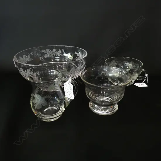 4 CRYSTAL ITEMS; BOWL; CREAM JUG & SUGAR BOWL +SMALL BOWL