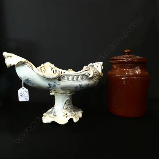 19TH CENTURY COMPORT W.365MM & LUKE ADAMS STORAGE JAR H.250MM